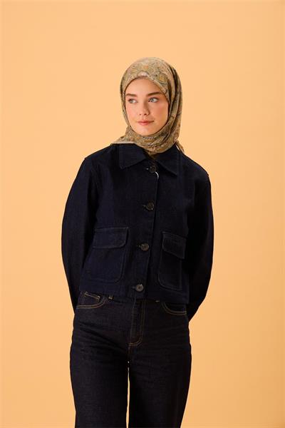 İnce Pamuk Soft Eşarp Yeşil-Turuncu Desenli Kaymaz Dokulu Tok Duruşlu 90x90