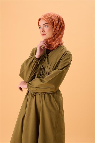 İnce Pamuk Soft Eşarp Koyu Turuncu-Kiremit Desenli Kaymaz Dokulu Tok Duruşlu 90x90