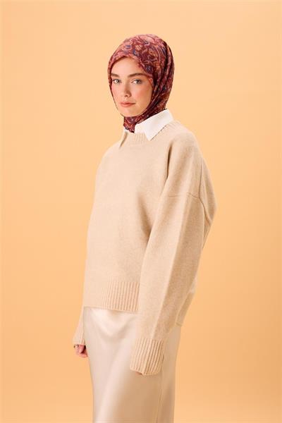 İnce Pamuk Soft Eşarp Kiremit-Bordo Desenli Kaymaz Dokulu Tok Duruşlu 90x90