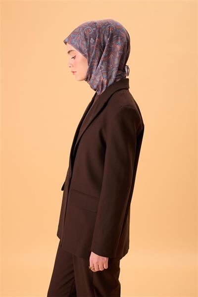 İnce Pamuk Soft Eşarp Mor-Gök Mavi Desenli Tok Duruşlu 90x90