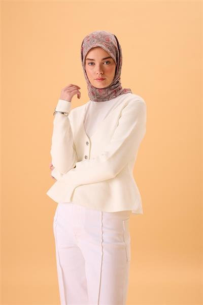 İnce Pamuk Soft Eşarp Vizon-Narçiçeği Desenli Tok Duruşlu 90x90