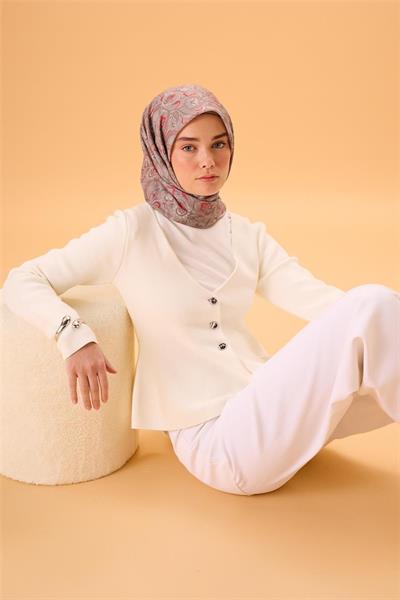 İnce Pamuk Soft Eşarp Vizon-Narçiçeği Desenli Tok Duruşlu 90x90