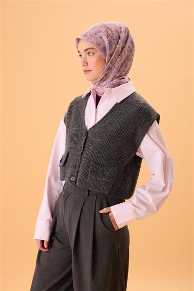 İnce Pamuk Soft Eşarp Pembe-Mavi Lila Desenli Tok Duruşlu 90x90