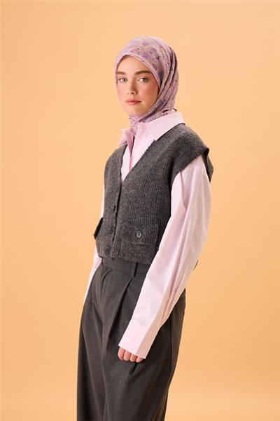 İnce Pamuk Soft Eşarp Pembe-Mavi Lila Desenli Tok Duruşlu 90x90