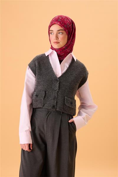 İnce Pamuk Soft Eşarp Fuşya-Çilek Kırmızısı Desenli Tok Duruşlu 90x90