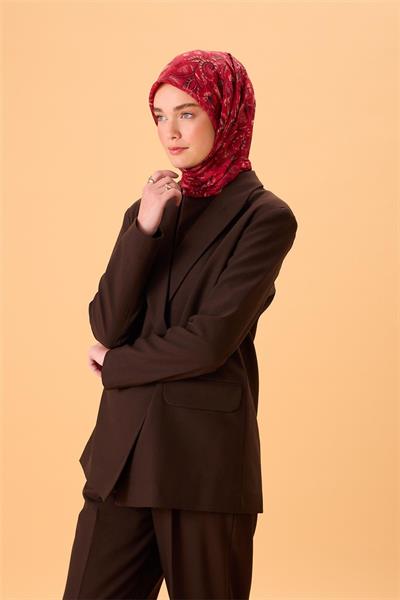 İnce Pamuk Soft Eşarp Koyu Kırmızı-Siyah Desenli Tok Duruşlu 90x90