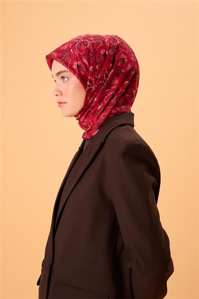 İnce Pamuk Soft Eşarp Koyu Kırmızı-Siyah Desenli Tok Duruşlu 90x90