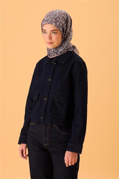 İnce Pamuk Soft Eşarp Soluk Mor-Lila Geometrik Desenli Tok Duruşlu 90x90