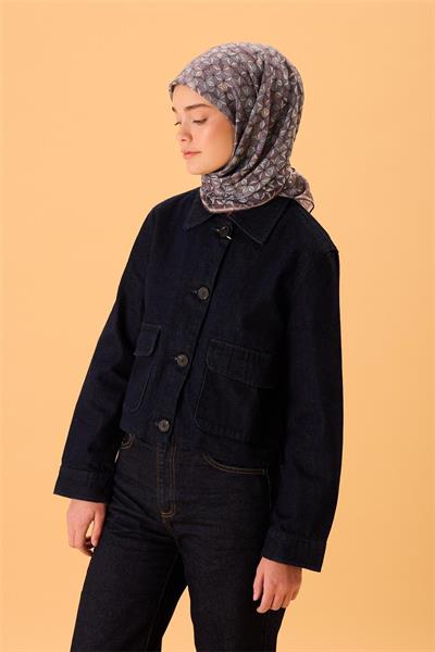 İnce Pamuk Soft Eşarp Soluk Mor-Lila Geometrik Desenli Tok Duruşlu 90x90