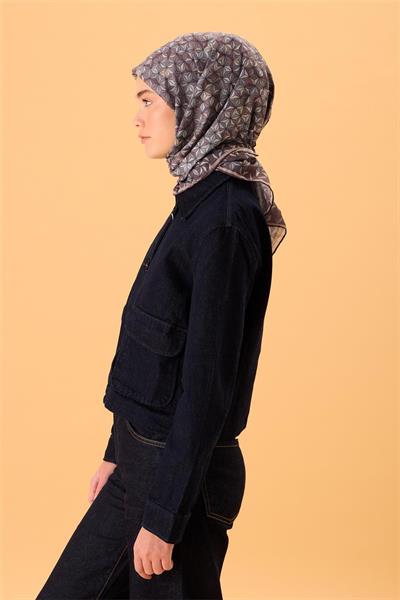 İnce Pamuk Soft Eşarp Soluk Mor-Lila Geometrik Desenli Tok Duruşlu 90x90