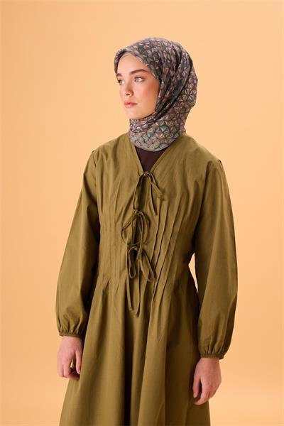 İnce Pamuk Soft Eşarp Çimen Yeşili Patina Turuncu Gri Desenli Kaymaz Dokulu Tok Duruşlu 90x90