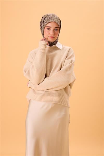 İnce Pamuk Soft Eşarp Kahverengi Yeşil Krem Vizon Desenli Kaymaz Dokulu Tok Duruşlu 90x90