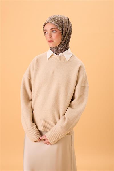 İnce Pamuk Soft Eşarp Kahverengi Yeşil Krem Vizon Desenli Kaymaz Dokulu Tok Duruşlu 90x90