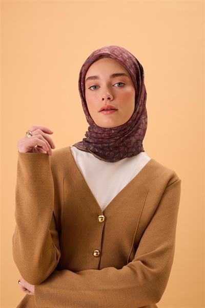 İnce Pamuk Soft Eşarp Koyu Vizon Bordo Yağ Yeşili Sütlü Kahve Desenli Kaymaz Dokulu Tok Duruşlu 90x90