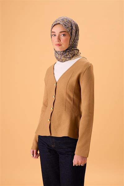 İnce Pamuk Soft Eşarp Hardal Koyu Vizon Gri Sarı Desenli Kaymaz Dokulu Tok Duruşlu 90x90