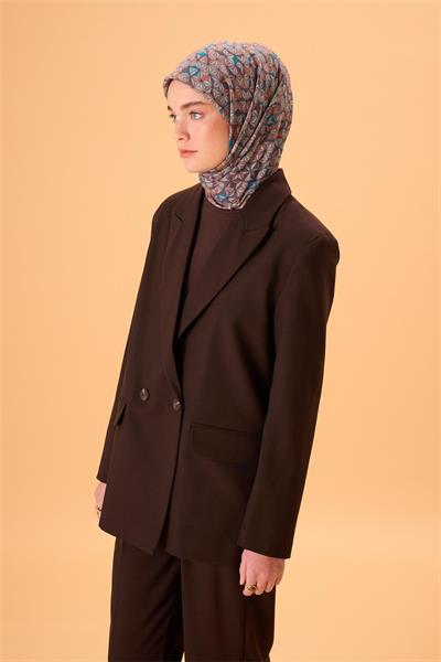 İnce Pamuk Soft Eşarp Turuncu Koyu Vizon Mavi Vizon Desenli Kaymaz Dokulu Tok Duruşlu 90x90