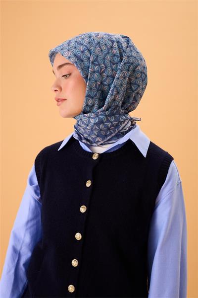 İnce Pamuk Soft Eşarp Pastel Mor Pudra Pembe Desenli Kaymaz Dokulu Tok Duruşlu 90x90