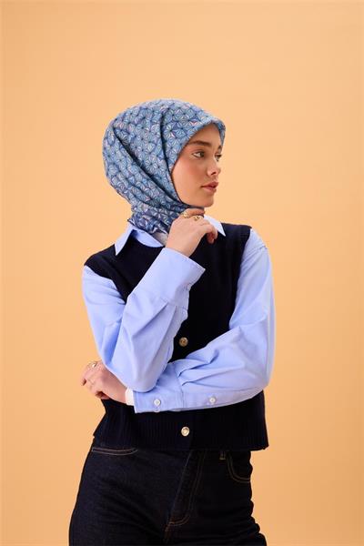 İnce Pamuk Soft Eşarp Pastel Mor Pudra Pembe Desenli Kaymaz Dokulu Tok Duruşlu 90x90