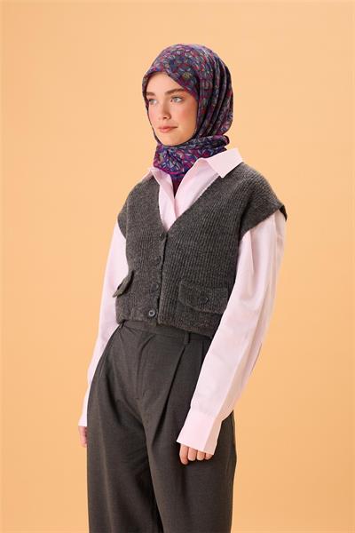 İnce Pamuk Soft Eşarp Mor-Fıstık Yeşili-Gri-Fuşya Desenli Nefes Alan Kaymaz Dokulu 90x90