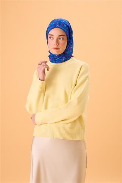 İnce Pamuk Soft Eşarp Saks-Lacivert-Patina-Mint-Fuşya Desenli Nefes Alan Kaymaz Dokulu 90x90