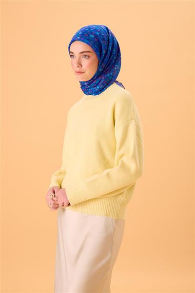 İnce Pamuk Soft Eşarp Saks-Lacivert-Patina-Mint-Fuşya Desenli Nefes Alan Kaymaz Dokulu 90x90