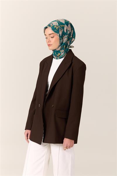 İnce Pamuk Soft Eşarp Zümrüt-Nescafe Desenli Nefes Alan Tok Duruşlu 90x90