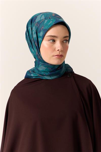 İnce Pamuk Soft Eşarp Lacivert-Koyu Yeşil Desenli Nefes Alan Tok Duruşlu 90x90