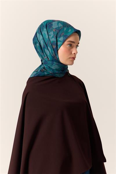 İnce Pamuk Soft Eşarp Lacivert-Koyu Yeşil Desenli Nefes Alan Tok Duruşlu 90x90
