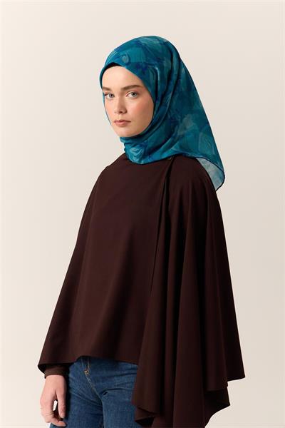 İnce Pamuk Soft Eşarp Lacivert-Turkuaz Desenli Nefes Alan Tok Duruşlu 90x90