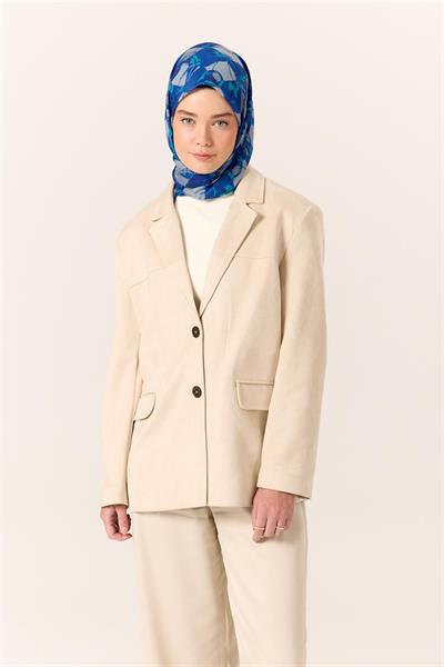 İnce Pamuk Soft Eşarp Saks-Turkuaz Desenli Nefes Alan Tok Duruşlu 90x90