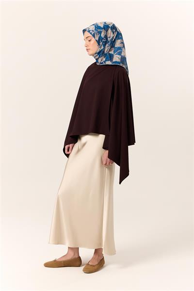 İnce Pamuklu Soft Eşarp Saks-Bej Desenli Nefes Alan Tok Duruşlu 90x90