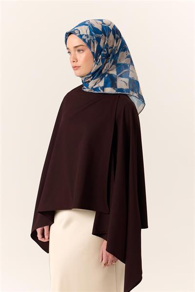 İnce Pamuklu Soft Eşarp Saks-Bej Desenli Nefes Alan Tok Duruşlu 90x90