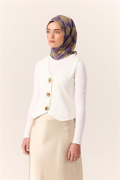 İnce Pamuk Soft Eşarp Eflatun-Mor Desenli Nefes Alan Tok Duruşlu 90x90