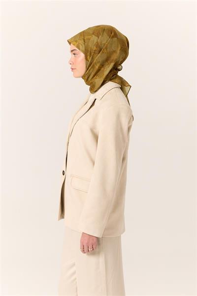 İnce Pamuk Soft Eşarp Kimyon-Yeşil Desenli Nefes Alan Tok Duruşlu 90x90