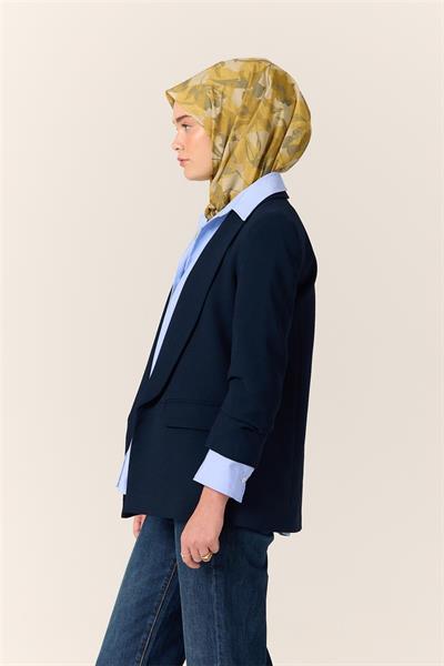 İnce Pamuk Soft Eşarp Hardal-Olive Yaprak Desenli Nefes Alan Tok Duruşlu 90x90