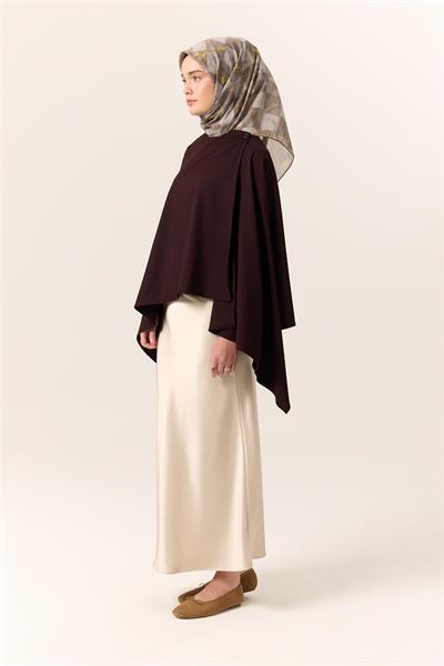 İnce Pamuk Soft Eşarp Vizon-Sarı Yaprak Desenli Nefes Alan Tok Duruşlu 90x90