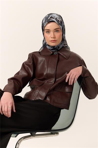 İnce Pamuk Soft Eşarp Siyah-Gri Desenli Kaymaz Dokulu Tok Duruşlu 90x90