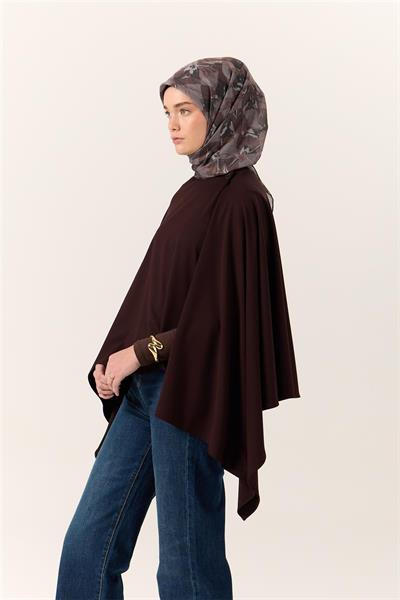İnce Pamuk Soft Eşarp Kahverengi-Antrasit Desenli Kaymaz Dokulu Tok Duruşlu 90x90