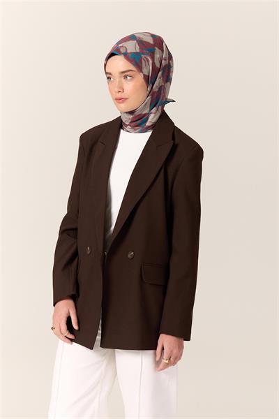 İnce Pamuk Soft Eşarp Turkuaz-Gül Kurusu Desenli Kaymaz Dokulu Tok Duruşlu 90x90