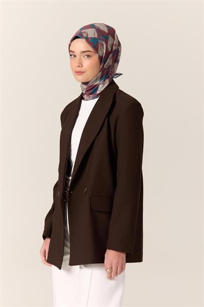 İnce Pamuk Soft Eşarp Turkuaz-Gül Kurusu Desenli Kaymaz Dokulu Tok Duruşlu 90x90