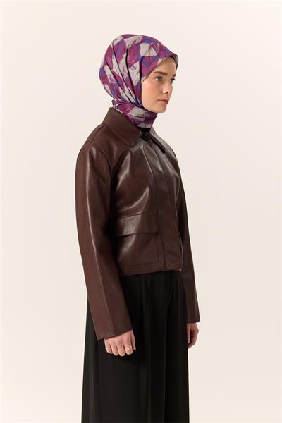 İnce Pamuk Soft Eşarp Mor-Saks Desenli Kaymaz Dokulu Tok Duruşlu 90x90