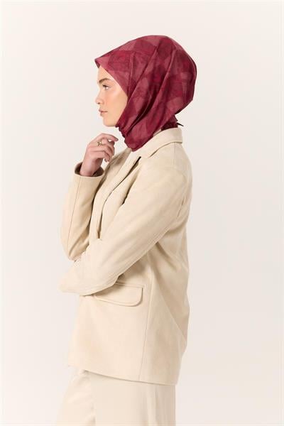 İnce Pamuk Soft Eşarp Vişne-Fuşya Desenli Kaymaz Dokulu Tok Duruşlu 90x90