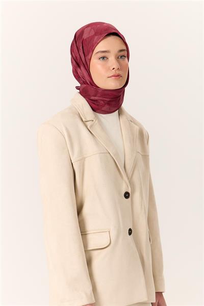 İnce Pamuk Soft Eşarp Vişne-Fuşya Desenli Kaymaz Dokulu Tok Duruşlu 90x90