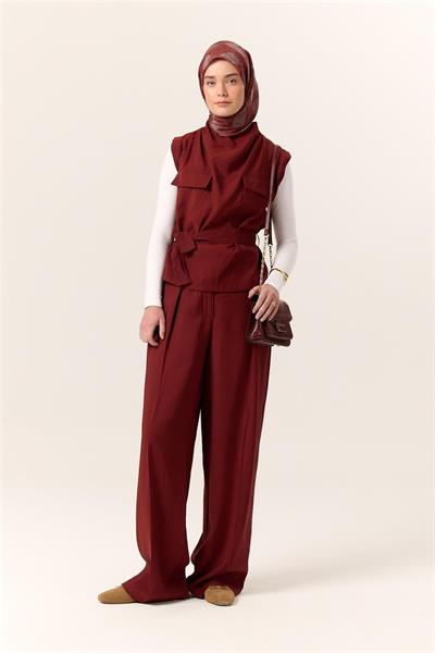 İnce Pamuk Soft Eşarp Taba-Bordo Desenli Kaymaz Dokulu Tok Duruşlu 90x90