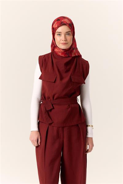 İnce Pamuk Soft Eşarp Bordo-Kırmızı Desenli Kaymaz Dokulu Tok Duruşlu 90x90