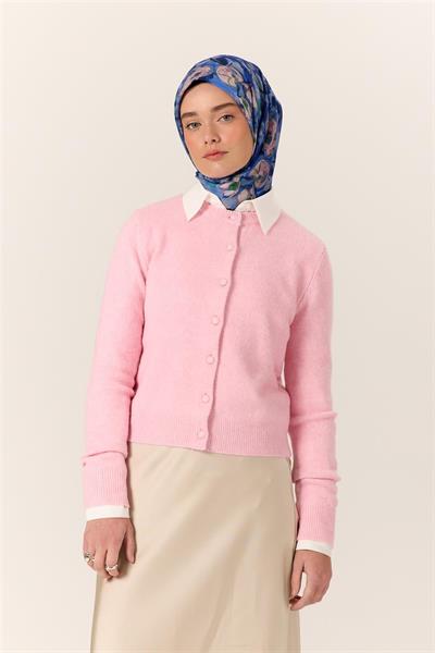 İnce Pamuk Soft Eşarp Saks-Pudra Desenli Kaymaz Dokulu Tok Duruşlu 90x90