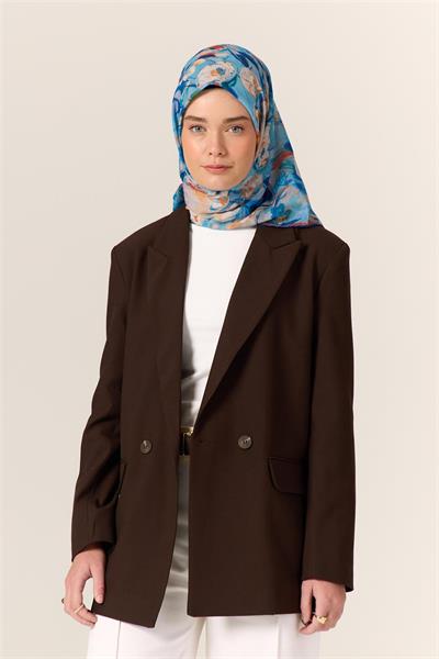 İnce Pamuk Soft Eşarp Petrol Mavisi-Turkuaz Desenli Kaymaz Dokulu Tok Duruşlu 90x90