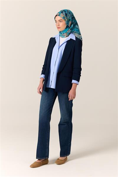 İnce Pamuk Soft Eşarp Gök Mavi-Bebe Mavi Desenli Kaymaz Dokulu Tok Duruşlu 90x90