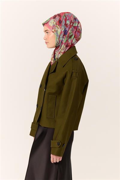 İnce Pamuk Soft Eşarp Narçiçeği-Mint Yeşili Desenli Kaymaz Dokulu Tok Duruşlu 90x90