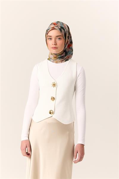 İnce Pamuk Soft Eşarp Turuncu-Fıstık Yeşili Desenli Kaymaz Dokulu Tok Duruşlu 90x90